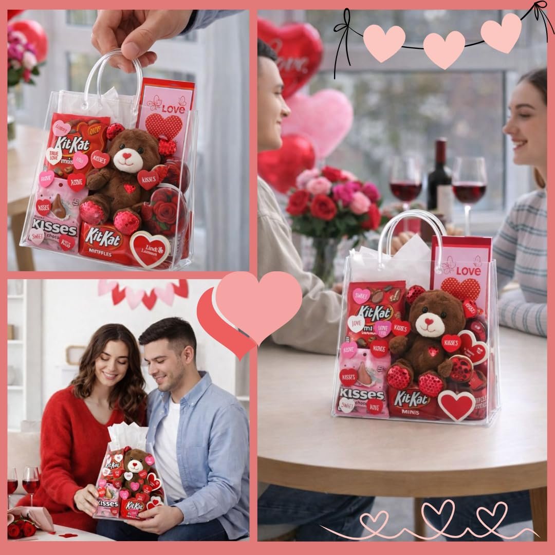 Valentine’s Day Package with Teddy Bear & Chocolate – Romantic Candy Gift Set for Her or Him, Valentine Day Gift Basket with Sweets, V-Day Heart Bag & Greeting Card Included - Image 4