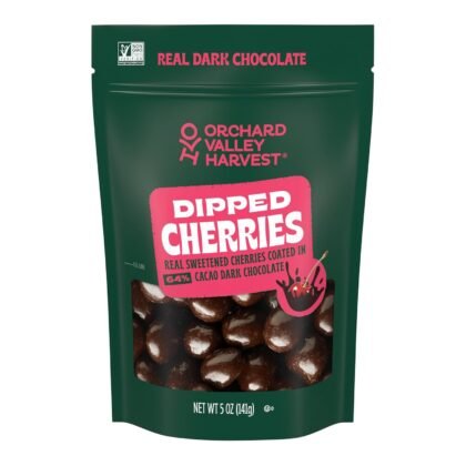 Orchard Valley Harvest Dark Chocolate Dipped Cherries 5 oz (Pack of 1), Made With Real Cherries, Gluten Free, Non-GMO, No Artificial Colors, Stand Up Bag, On-The-Go Snack For The Whole Family