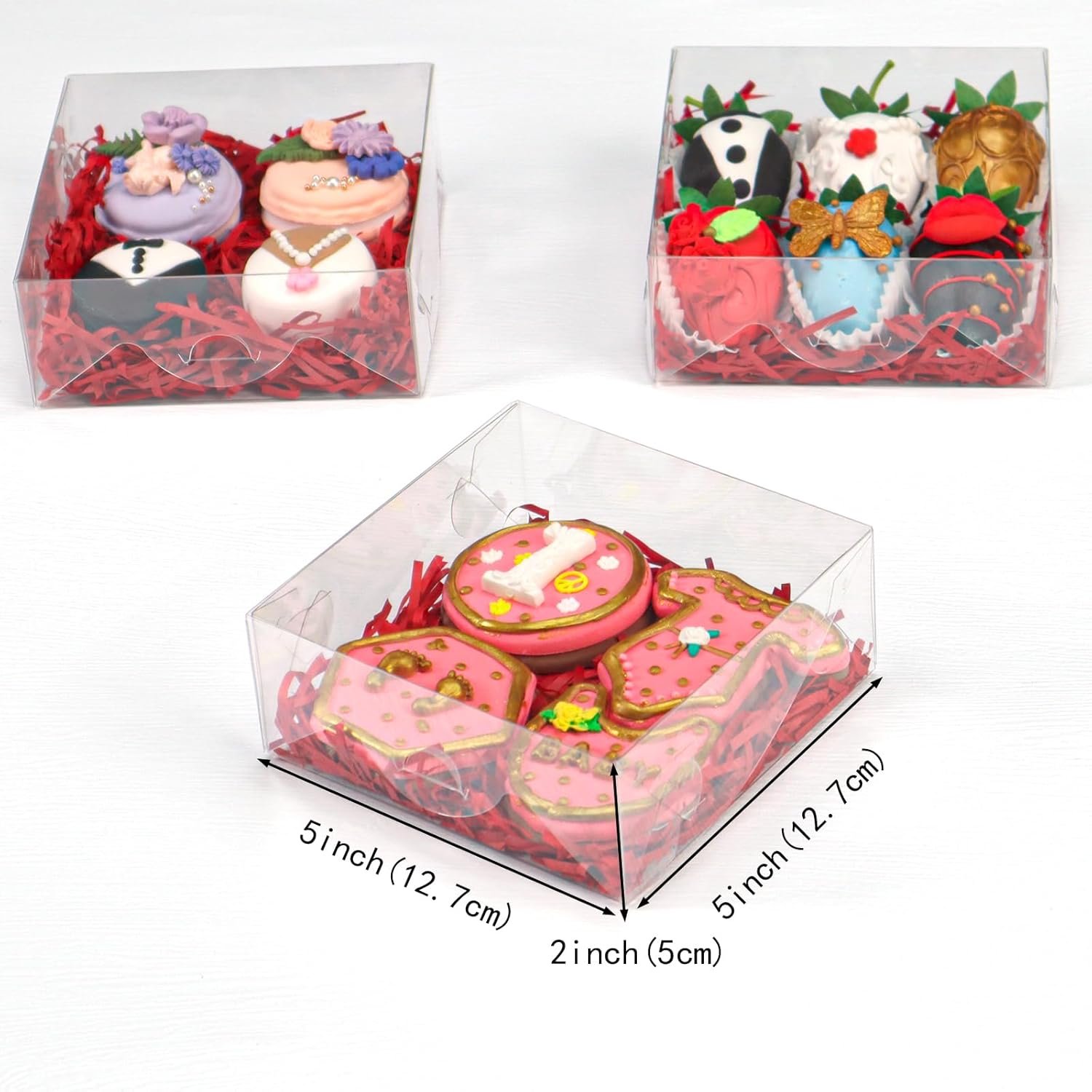 50pcs 5x5x2 Inch Bakery Boxes with Window Cookies Boxes Soap Box Chocolate Truffle boxes Macaron Boxes Gift Treat Boxes for Cake Browine pastries, Dount or gifts goodies Party Favor - Image 4