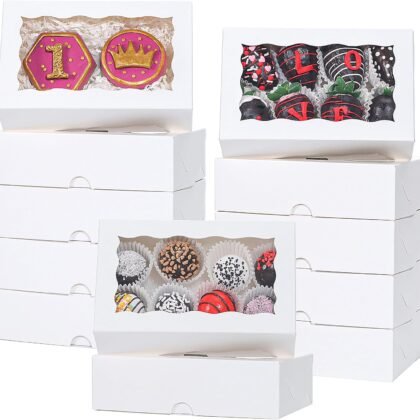 50pcs 7x4.3x2 Inches White Chocolate Covered Strawberries Cookies Cake Pop Truffle Cakesickle Charcuterie Bakery Boxes for Christmas Valentine's Mother's Day