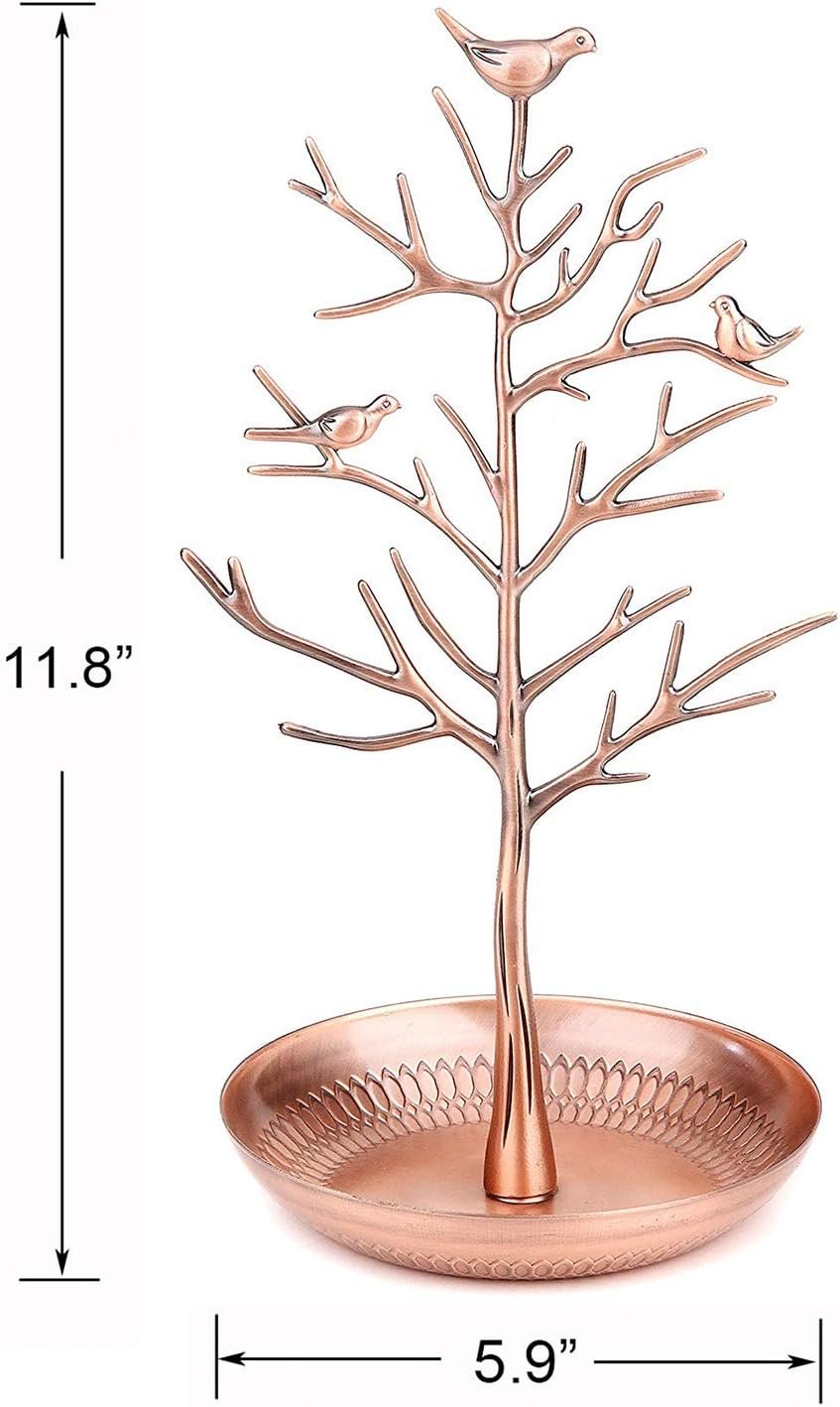 Jewelry Tree Necklace Earring Holder Modern Cute Bird Jewelry Stand for Women Girls Teen Bronze - Image 3