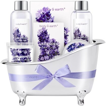 Gift Set for Women Body & Earth Gifts Set Lavender Gift Baskets For Women Bath Sets with Bubble Bath Body Lotion Scented Candle Mother‘s Day Gifts for mom
