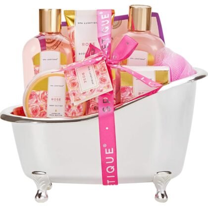 spa luxetique Gift Set For Women, Bath Sets for Women Gift, 8 Pcs Rose Spa Basket Includes Bubble Bath, Shower Gel, Body Lotion, Mom Birthday Gifts, Mother‘s Day Gifts for Her
