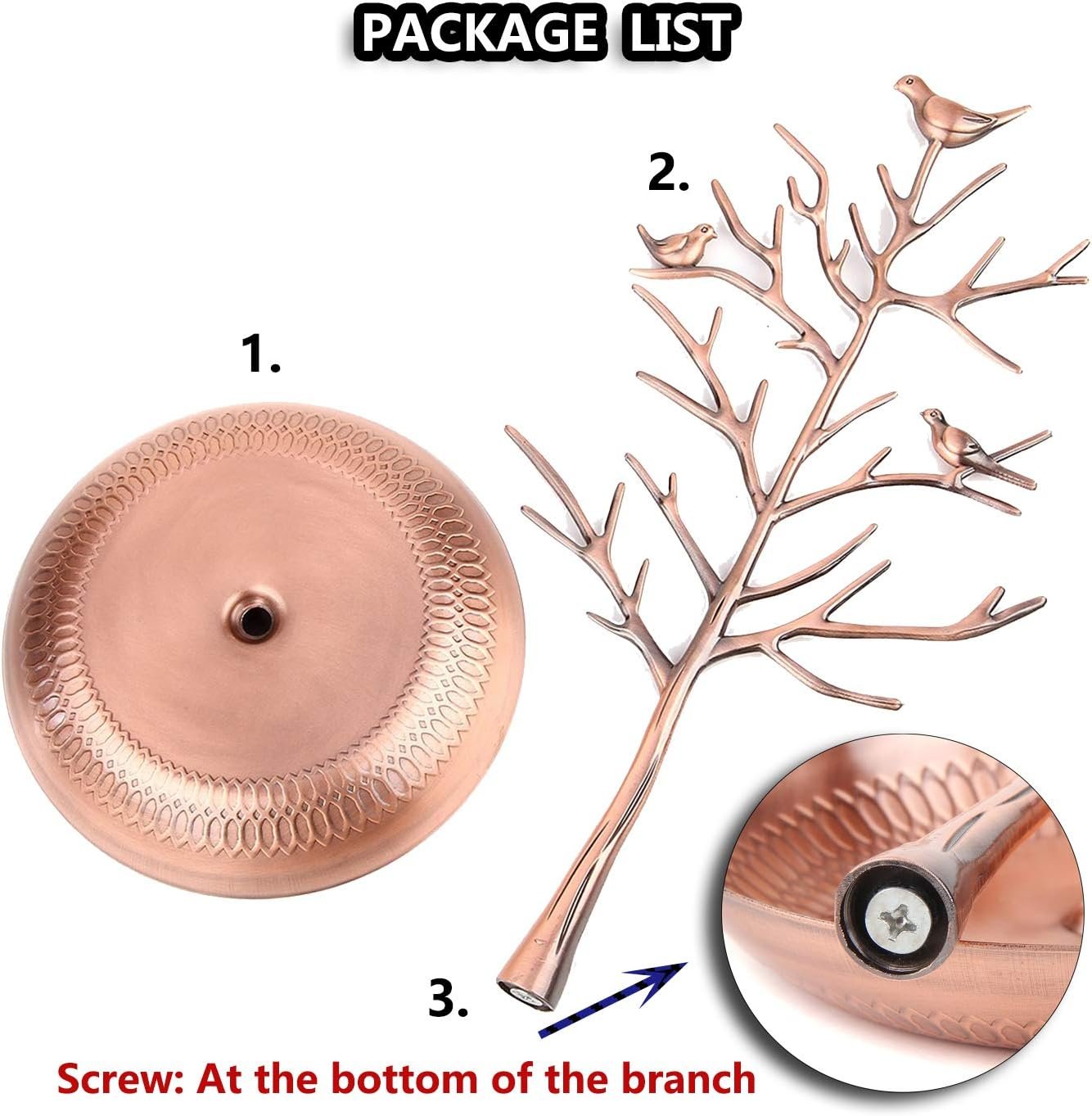 Jewelry Tree Necklace Earring Holder Modern Cute Bird Jewelry Stand for Women Girls Teen Bronze - Image 2