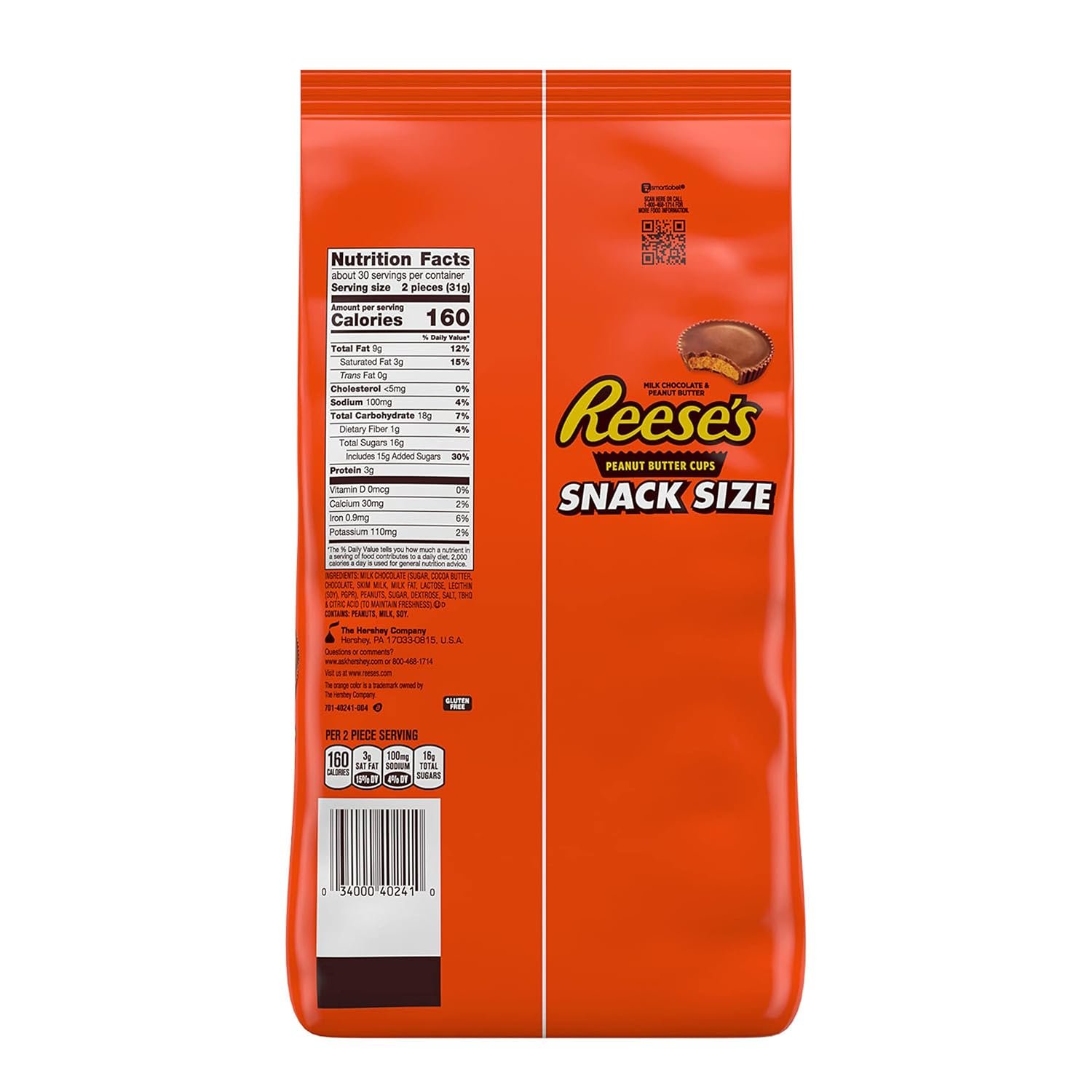 REESE'S Milk Chocolate Snack Size Peanut Butter Cups, Candy Bag, 33 oz (60 Pieces) - Image 2