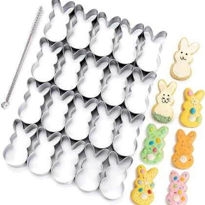 AIERSA Mini Bunny Cookie Cutter,Small Easter Cookie Cutters,1.2 Inch Tiny Rabbit Shaped Cracker Cutter,20 Cavity Metal Stainless Steel Easter Cracker Cutters