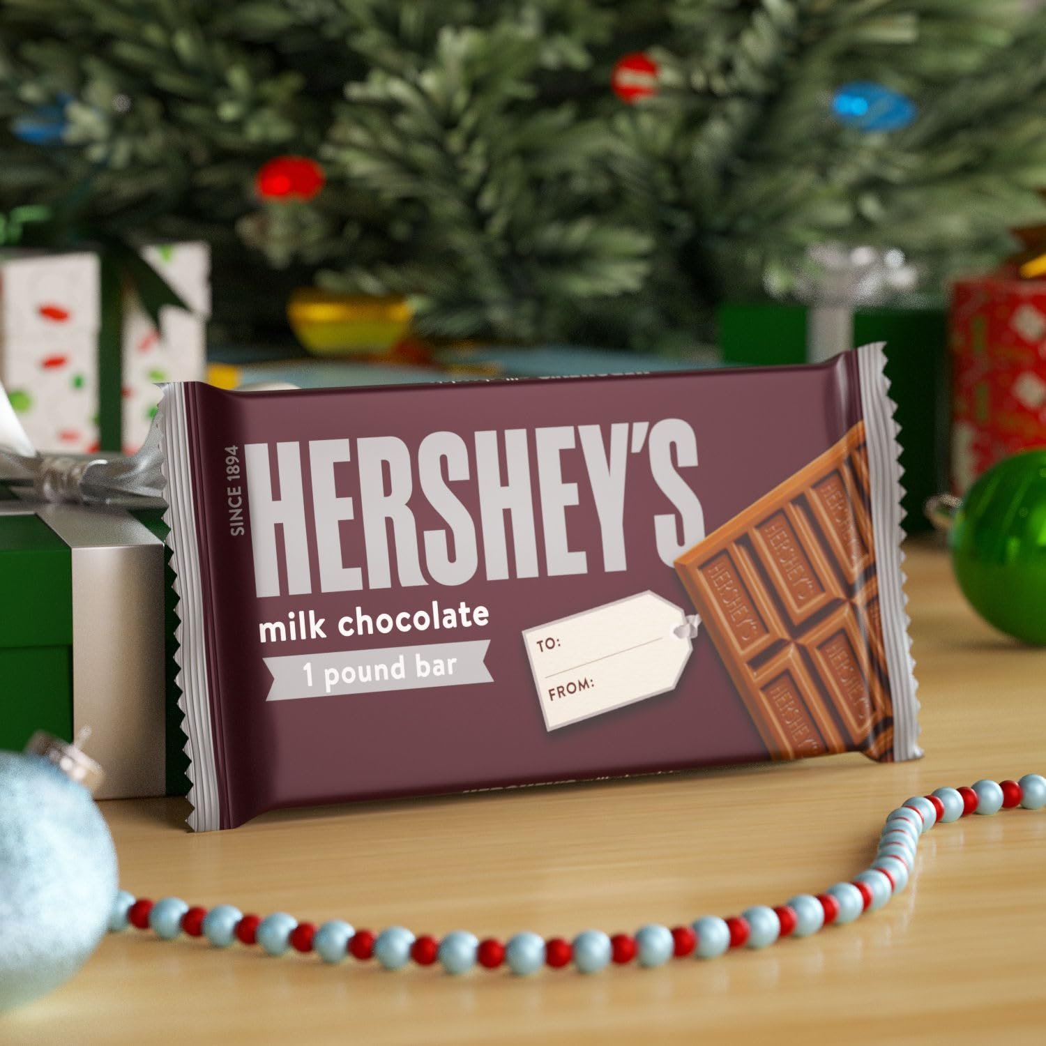 HERSHEY'S Milk Chocolate Candy Gift Bar, Perfect Holiday Candy, and Stocking Stuffers, 1 lb - Image 5