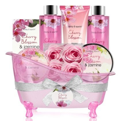 Body & Earth Gift Baskets for Women Bath and Body Set for Her, Cherry Blossom & Jasmine Spa Gifts for Women , Birthday, Mother's Day Gifts for Wife, Girlfriend, Mom