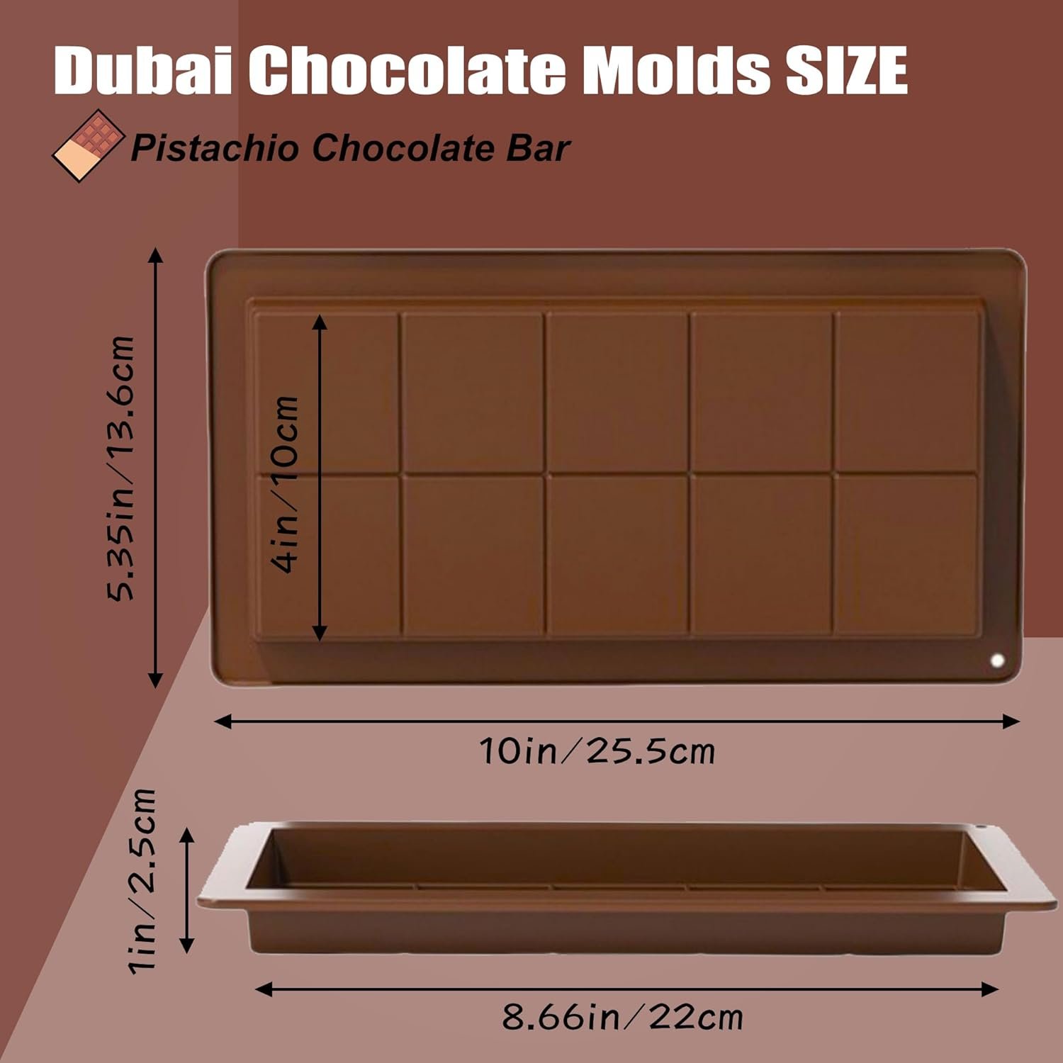2 Pack Deep Chocolate Bar Molds Silicone,Large Stuffed Dubai Pistachio Deep Bar Moulds Kit 1 Inch Thick Big,for Homemade Making Bar Candy Bar Bpa Free DIY. - Image 6