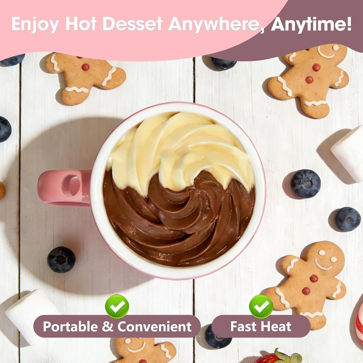 Chocolate Fondue Gift Set - Ceramic Mug with Fork & 2 Tealights for Melting Chocolate, Cheese, Candy | Valentine‘s, Birthday Present, Anniversary Gift for Date Night (Pink) - Image 6