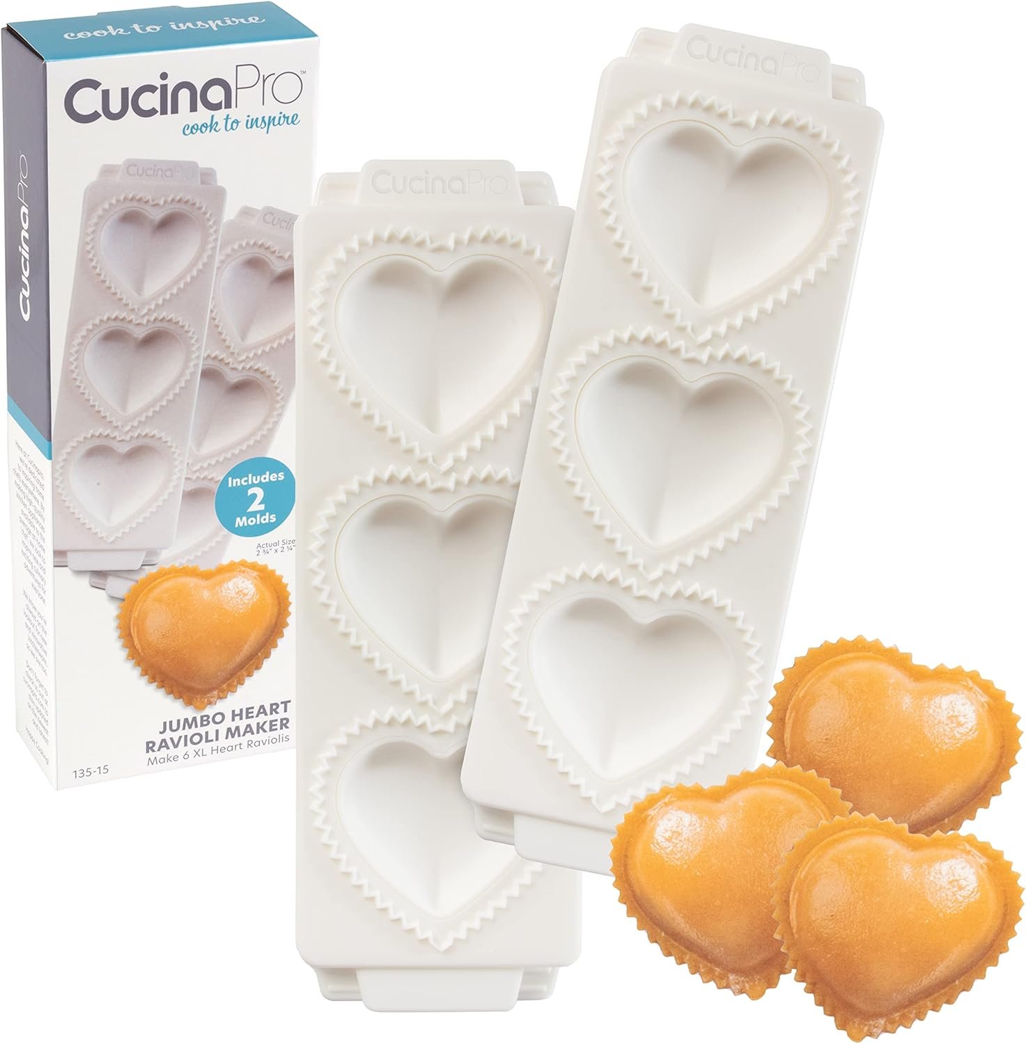 Jumbo 3" Heart Ravioli Molds 2 PK- Homemade Filled Pasta Maker- 2 pc Tray & Press makes 3 Large XL Italian Raviolis, Easy to Use Clean- Add Love to Italian Dinner- Cute Housewarming Gift, Date Night - Image 9