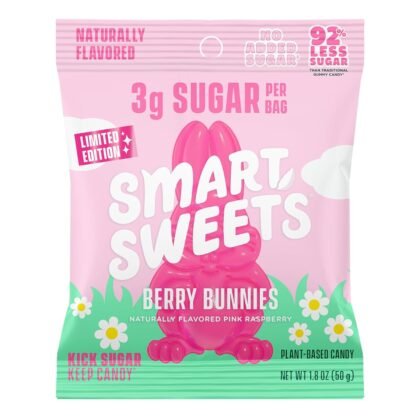 SmartSweets Berry Bunnies Easter Candy, 1.8oz (Pack of 14),Gummy Candy with Low Sugar, Low Calorie, No Artificial Sweeteners, Plant-Based, Gluten-Free, Healthy Snack for Kids & Adults