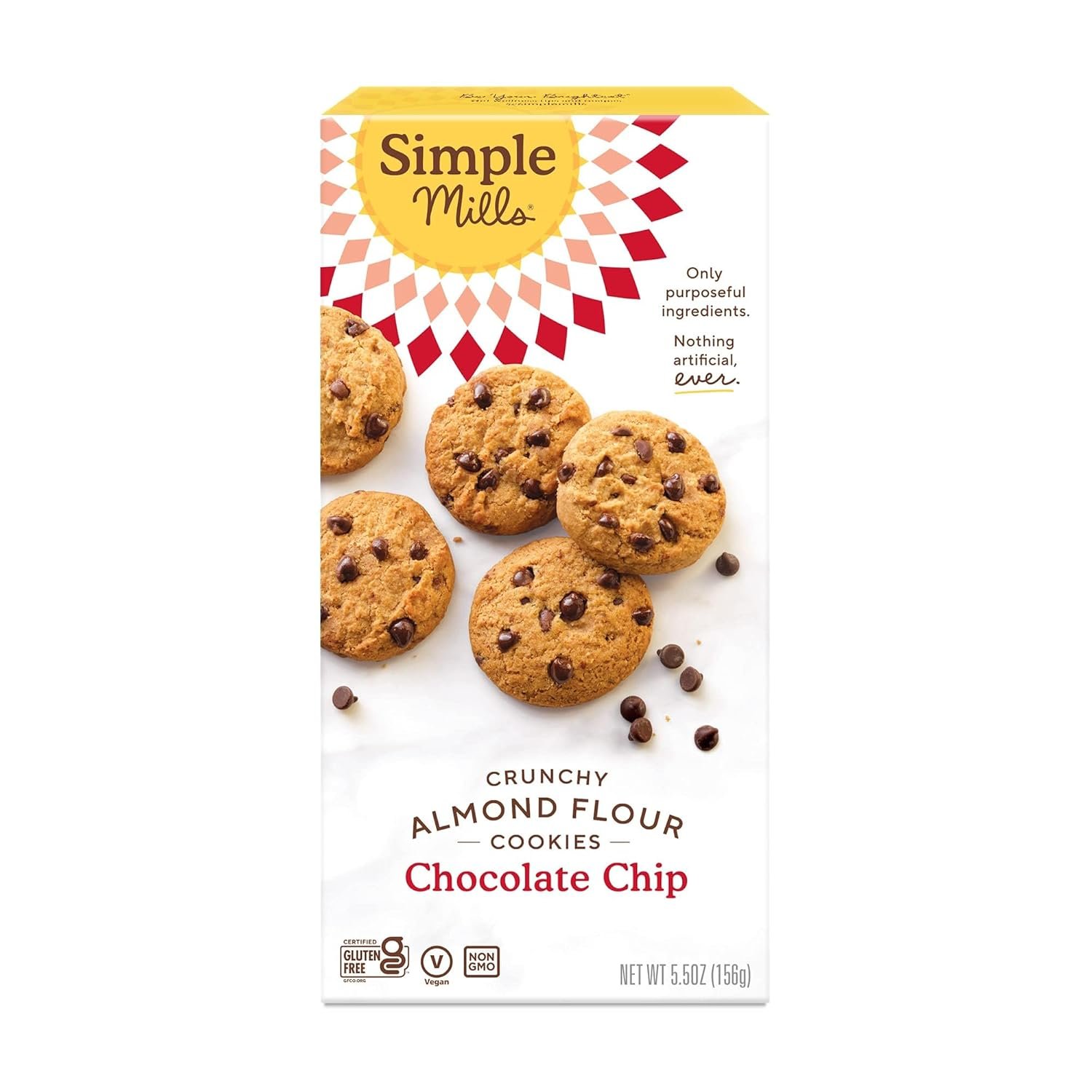Simple Mills Almond Flour Chocolate Chip Cookies, Gluten Free and Delicious Crunchy Cookies, Organic Coconut Oil, Good for Snacks (Packaging May Vary)