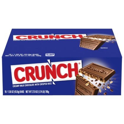 CRUNCH Full-Size Candy Bar, Creamy Milk Chocolate with Crunchy Crisped Rice, Single Bar, 1.55 oz