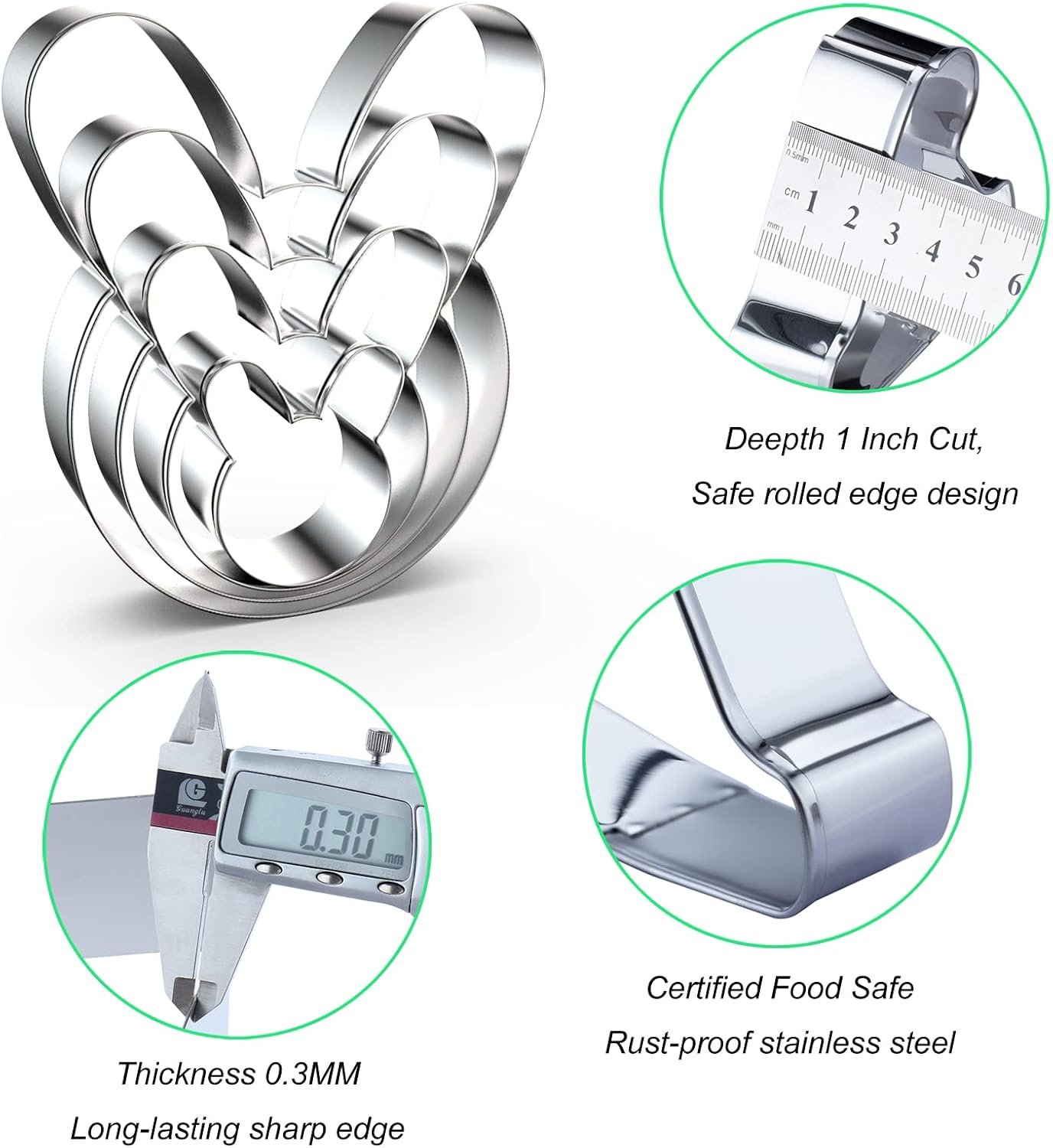 Bunny Cookie Cutter Set Large - 5", 4", 3", 2" - 4 Piece Easter Bunny Rabbit Hare Head Face Shaped Cookie Cutters - Stainless Steel - Image 3