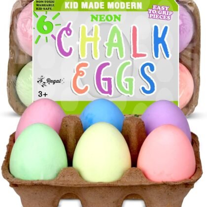 Kid Made Modern Sidewalk Chalk Set for Kids - Washable, Neon Colored Egg Chalk for Outdoor Play and Chalkboard Art - Ages 3+ (6 Pieces, Multicolor)