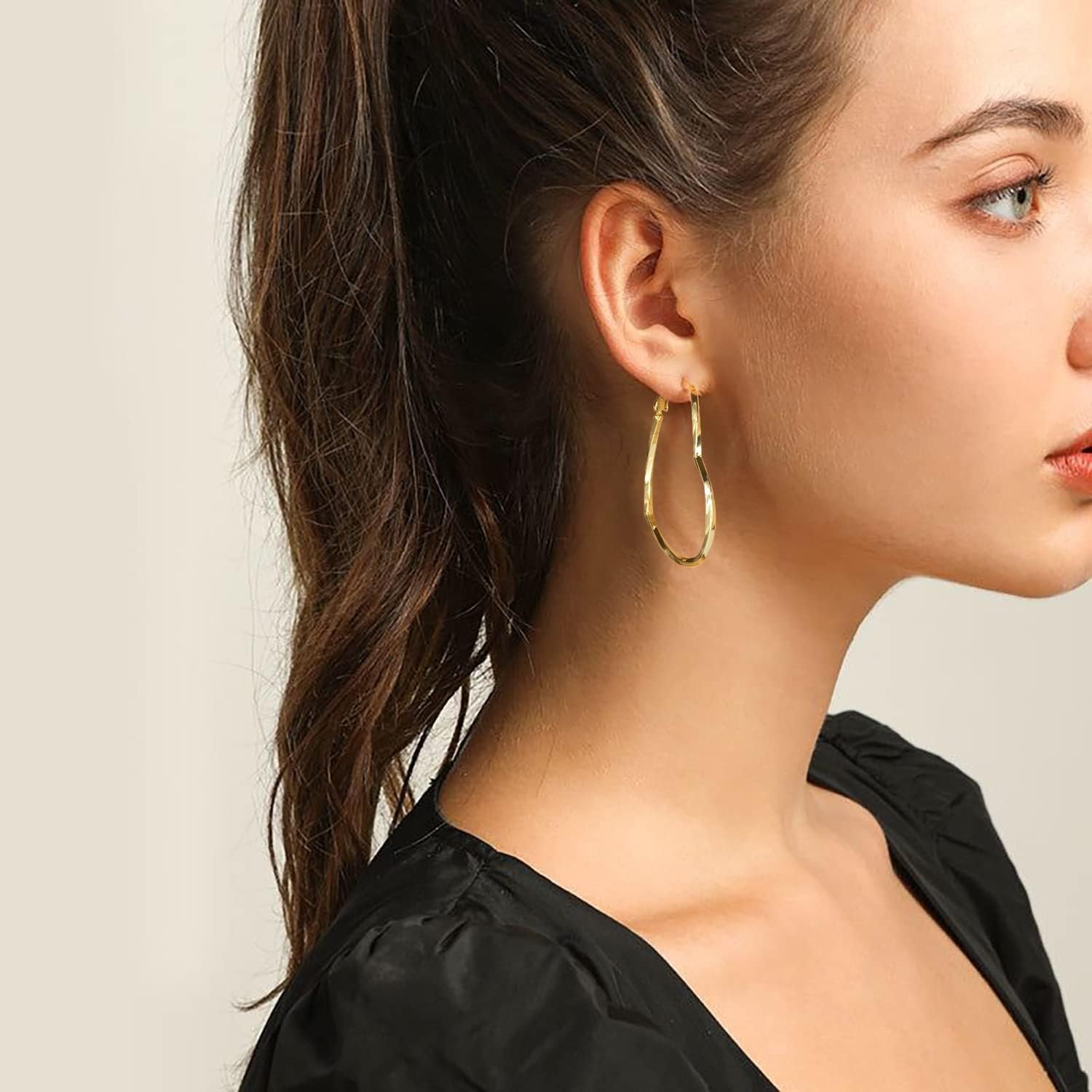 Trendy 14K Gold Plated Hoop Earrings for Women, Chunky Gold/Silver Earrings for Women Cubic Zirconia Baguette Hoop Earrings Heart Hoops Lightweight Hypoallergenic Jewelry,25mm/35mm/40mm/50mm - Image 8