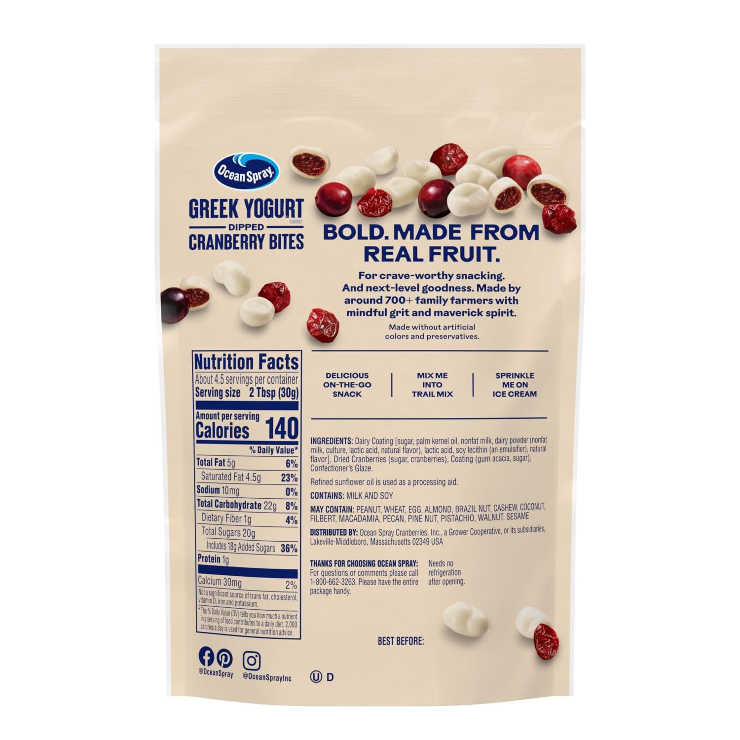 Ocean Spray® Greek Yogurt Covered Craisins®, Greek Yogurt Flavored, Covered Cranberries, Dried Fruit, 5 Oz Pouch - Image 2