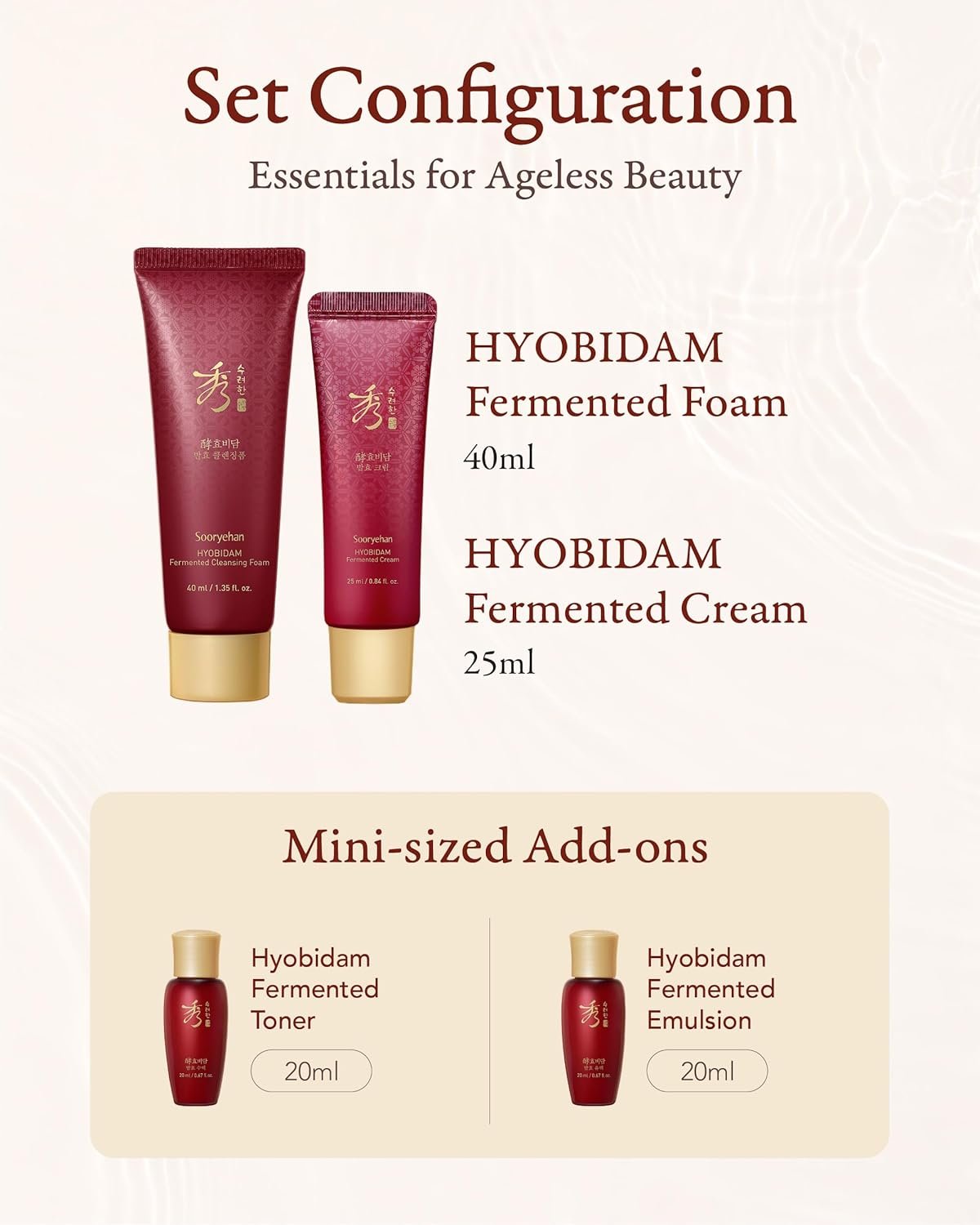 Sooryehan Hyobidam Fermented Travel Kit (Pack of 4) - Herbal korean skincare set with Toner, Emulsion, Cream & Cleansing Foam, featuring Baekhyodan™ & Silver Mushroom. for hydration & elasticity. - Image 6