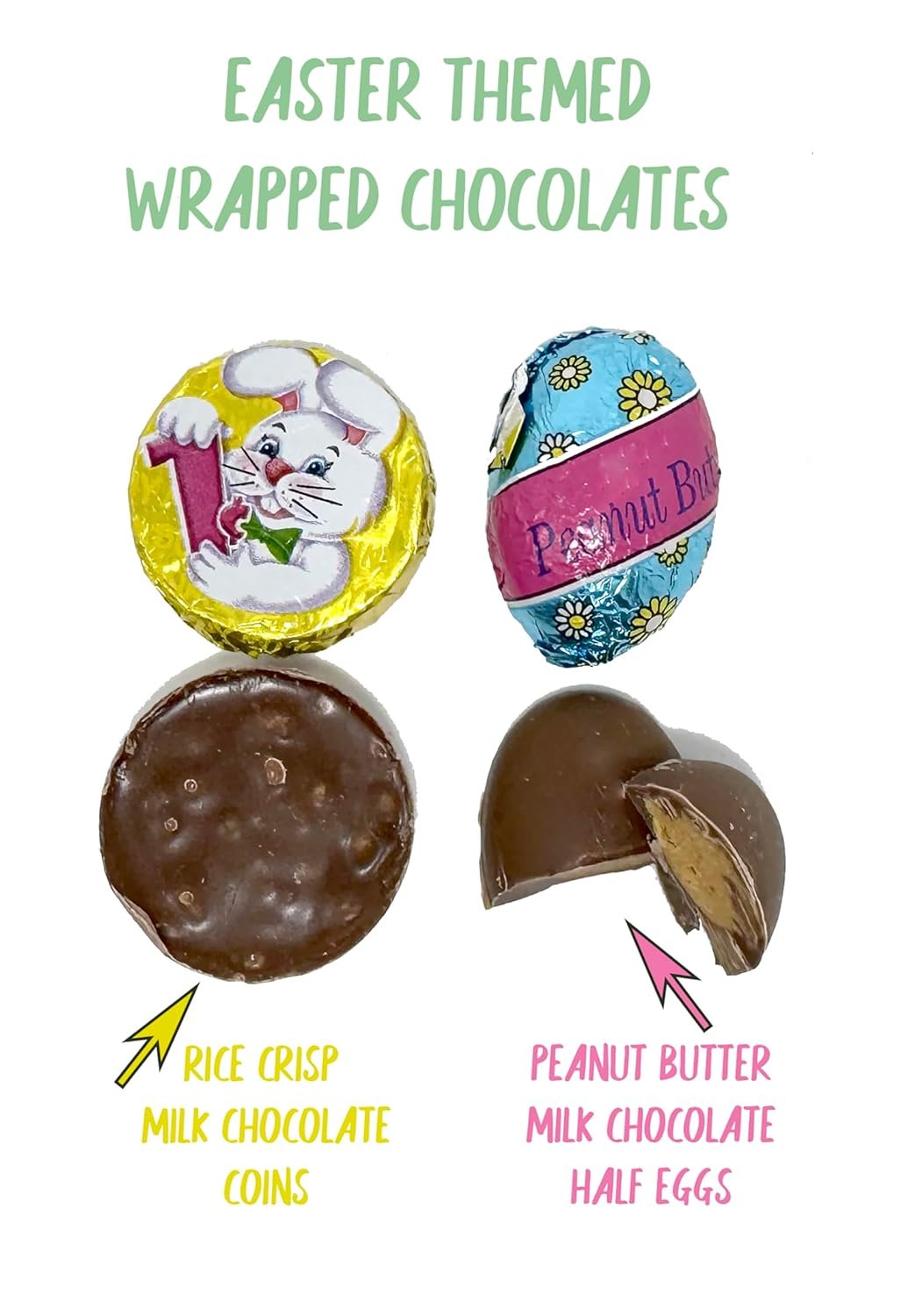 Easter Candy Individually Wrapped, Easter Chocolates for Easter Egg Hunts, Milk Chocolate Crisp Coins & Peanut Butter Eggs 43 Pieces Per Bag - Image 3