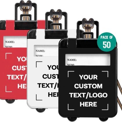 Custom Luggage Tags Bulk, Personalized Suitcase Labels with Your Logo or Text, Durable Plastic ID Tags, Ideal for Company Travel & Events