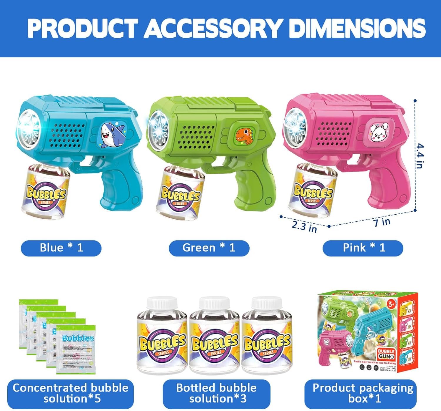 Bubble Guns with Bubble Solution- 3 Pack, Bubbles Gun, Blaster, Blower, Maker, Machine for Boys Girls, Birthday Gifts for Ages 3 4 5 6 7 8 Year Old Kid, Outdoor Toys for Toddlers, Party, Wedding - Image 7