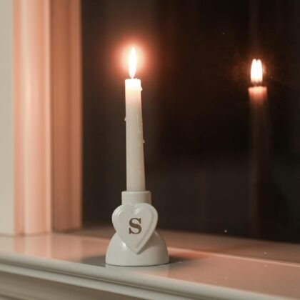 COLLECTIVE HOME - Monogram Heart-Shaped Candle Holders, Personalized Letter Ceramic Stands, Romantic Alphabet Accents, Sophisticated Gift with Exquisite Packaging for Home Elegance (S)