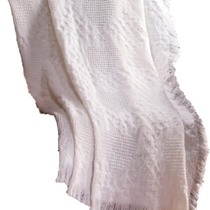 Manual 46 X 60-Inch Basketweave Heart 2-Layer Cotton Throw Blanket, White