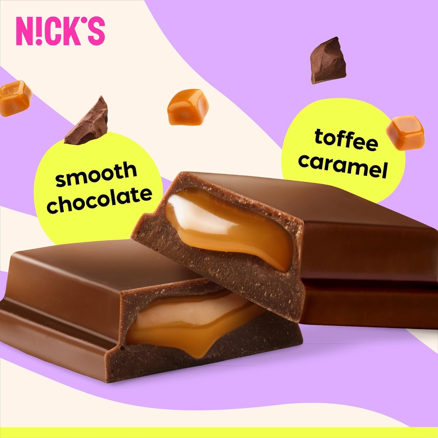 NICKS Soft Toffee Chocolate Candy Bar with Caramel Sauce Without Added Sugar,110 Calories, 3.5 Net Carbs, Gluten Free, Low Carb Candy – 15-Pack (28g Each) - Image 3