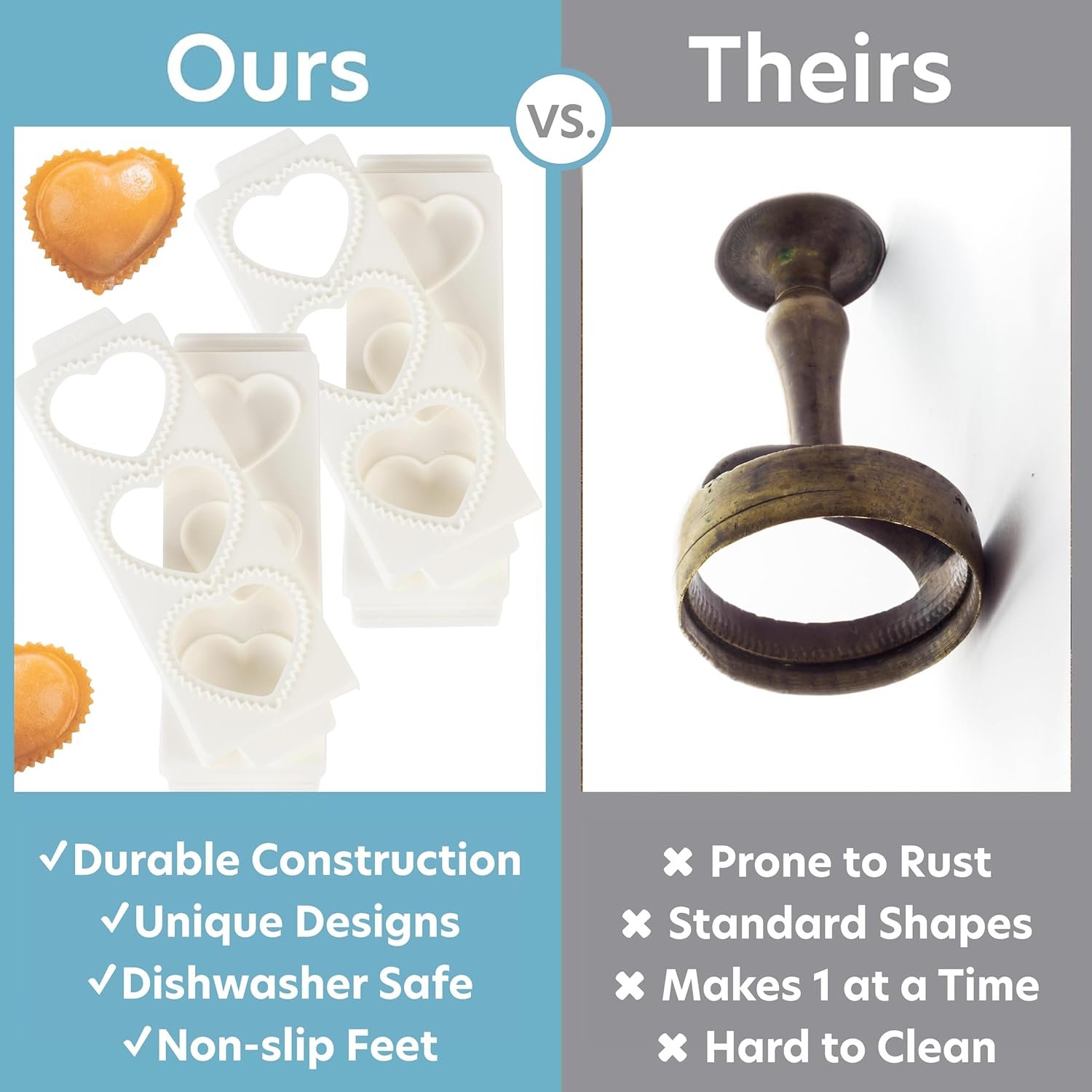 Jumbo 3" Heart Ravioli Molds 2 PK- Homemade Filled Pasta Maker- 2 pc Tray & Press makes 3 Large XL Italian Raviolis, Easy to Use Clean- Add Love to Italian Dinner- Cute Housewarming Gift, Date Night - Image 4