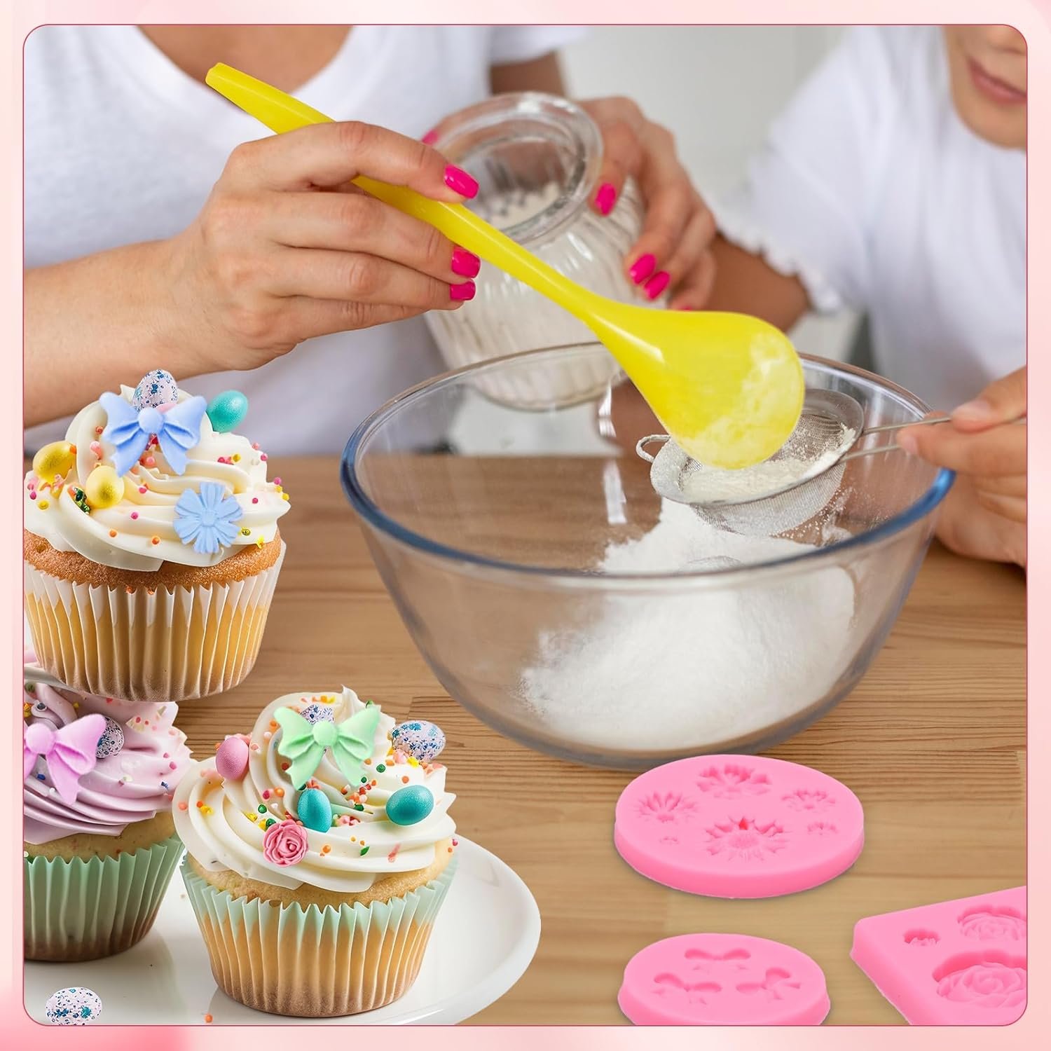 Pimoys 4 Pcs Flower&Bow Molds for Chocolate, Flower Chocolate Molds Silicone Cake Mold Bow Candy Mold Silicone for Wax Melts Birthday Cake Decoration Easter Gifts for Women - Image 5