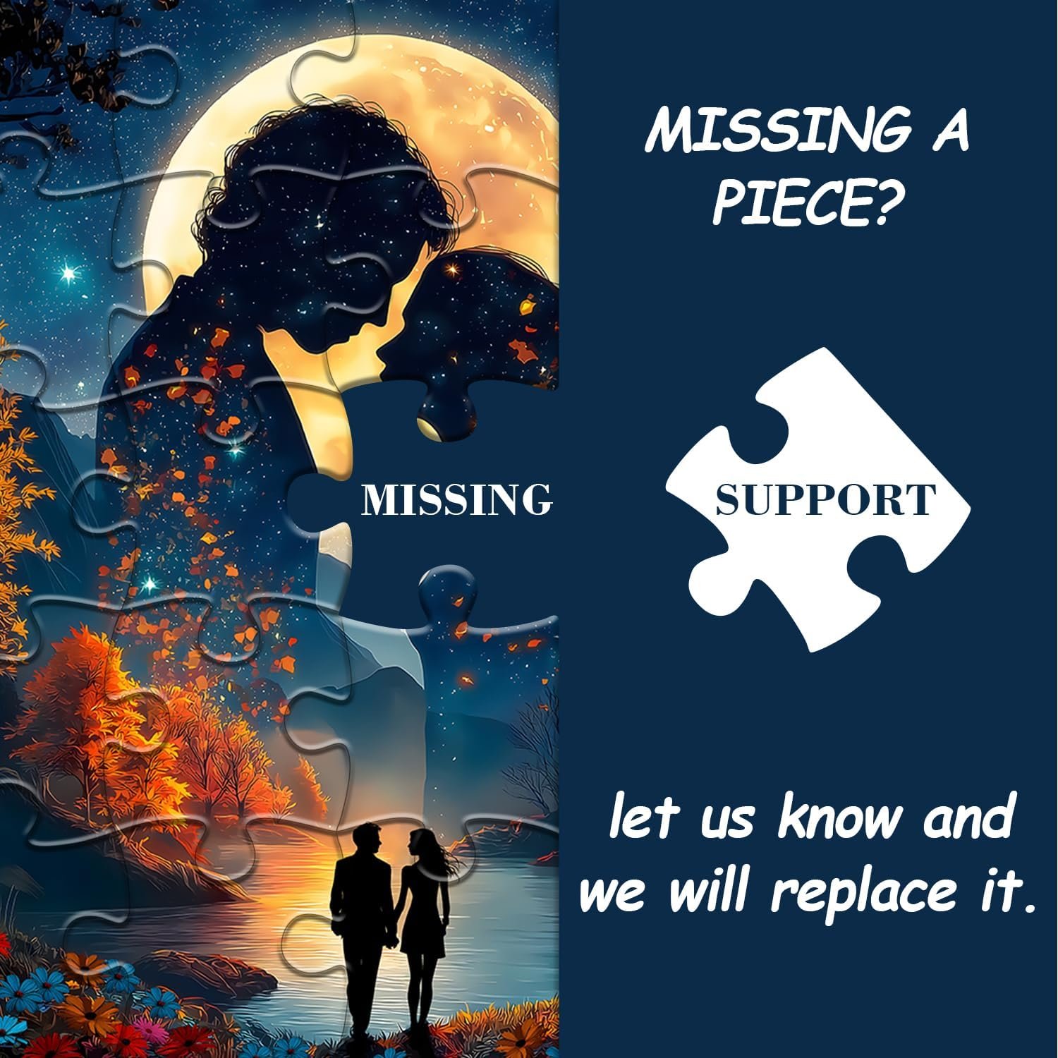 Romantic Couple Puzzles for Adults 1000 Pieces, Full Moon Night Landscape Jigsaw Puzzle with Autumn Scenery Love Themed, Nature Scenic Flower Tree Mountain Puzzle, Challenging for Adults - Image 7
