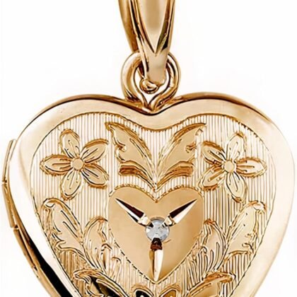 PicturesOnGold.com 14K Gold Filled Floral Heart Photo Locket with Diamond - 3/4 inch x 3/4 inch - Includes 18 inch Chain