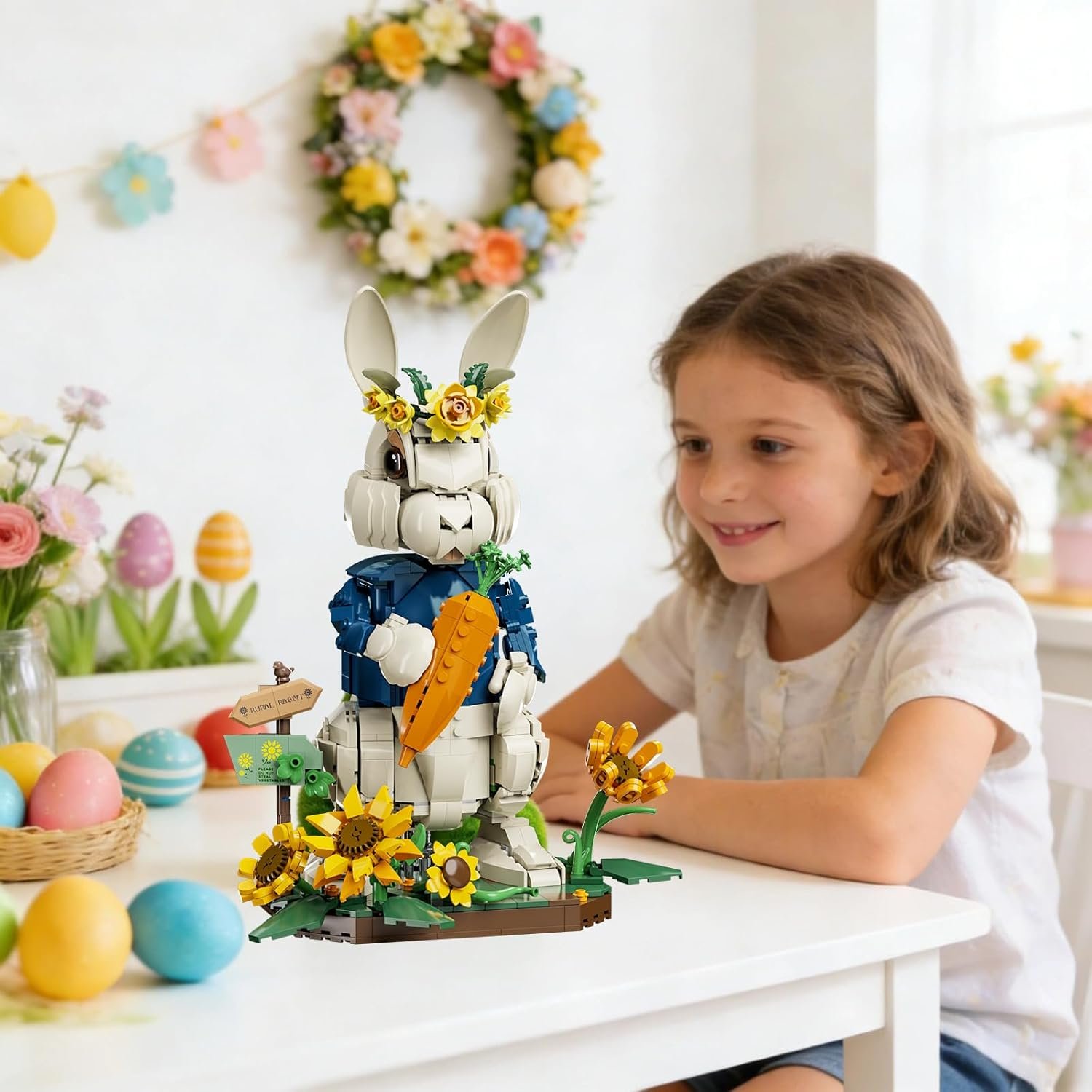 Easter Bunny Building Set with Carrot & Sunflower Base, 1258 PCS Bricks Blocks Rabbit Model Compatible with Lego Easter, Creative Easter Gift for Kids and Adults - Image 8