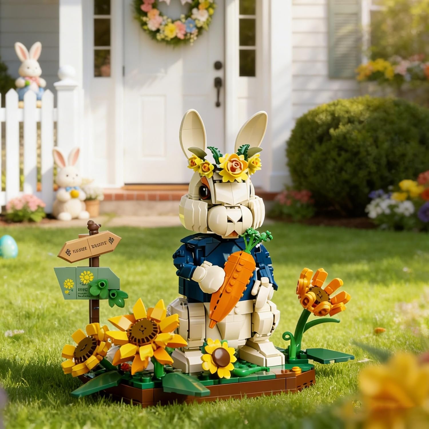 Easter Bunny Building Set with Carrot & Sunflower Base, 1258 PCS Bricks Blocks Rabbit Model Compatible with Lego Easter, Creative Easter Gift for Kids and Adults - Image 2