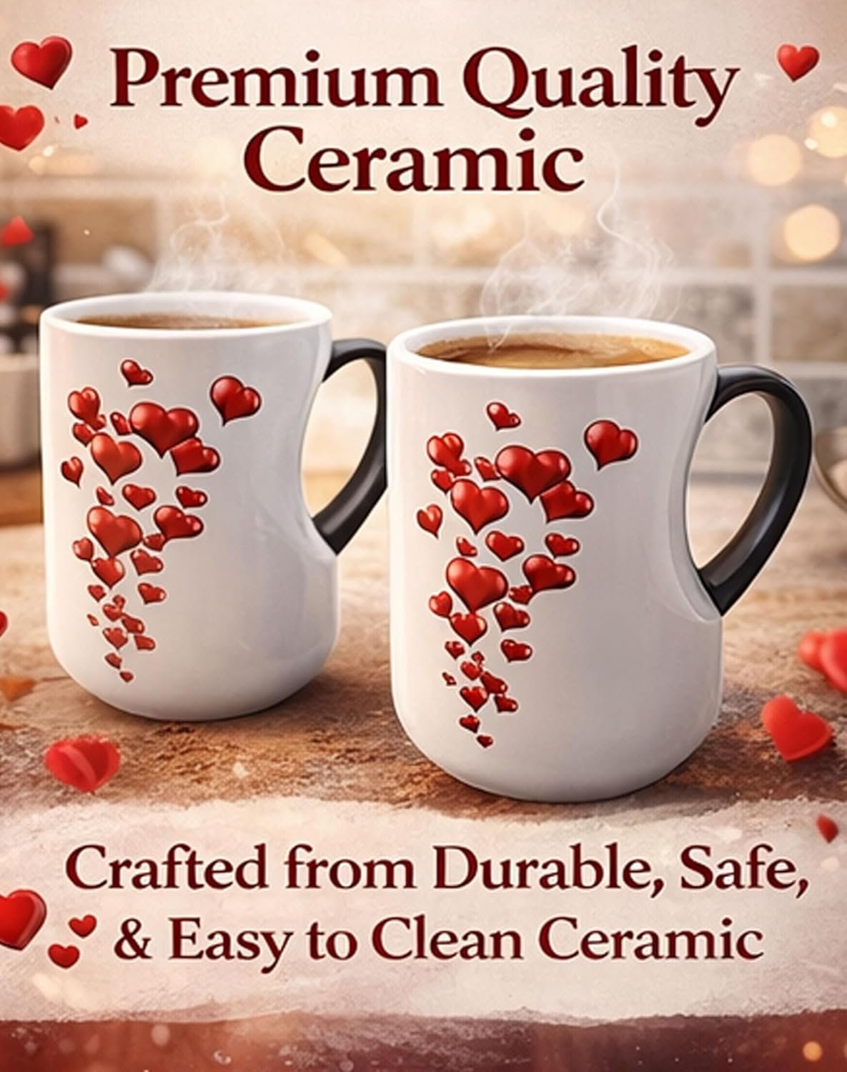 Heart-Shaped Color Changing Magic Ceramic Mug - 11oz Magic Heart Shape Changing Mugs with Dual-Side Heart Print, Romantic Heart Coffee Mug with Spoon, Romantic Surprise Gift (1PCS) - Image 3