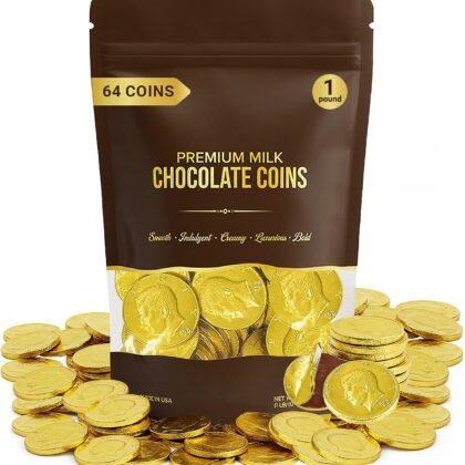 Chocolate Gold Coins, 1 Pound Bag, Milk Chocolate Candy, Large 1.5 Inch Half Dollar Size, Gold Foil, Individually Wrapped Party Favors For Holidays, Candy Buffets, Goodie Bags And Treasure Hunts