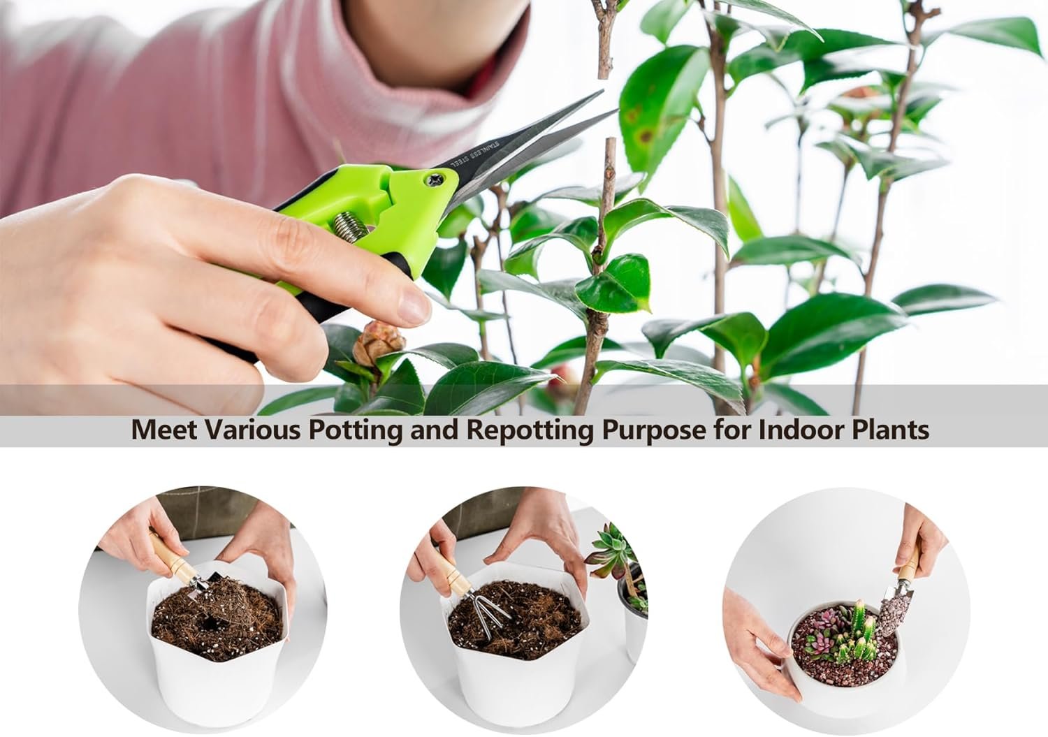 Josteve Plant Repotting Mat, 5Pcs Succulent Tools Mini Garden Small Gardening Tools Indoor, Pruning Shear Gardening Scissor, Hand kit for Bonsai, Cactus, Fairy, Houseplant Transplanting, Seedling - Image 2