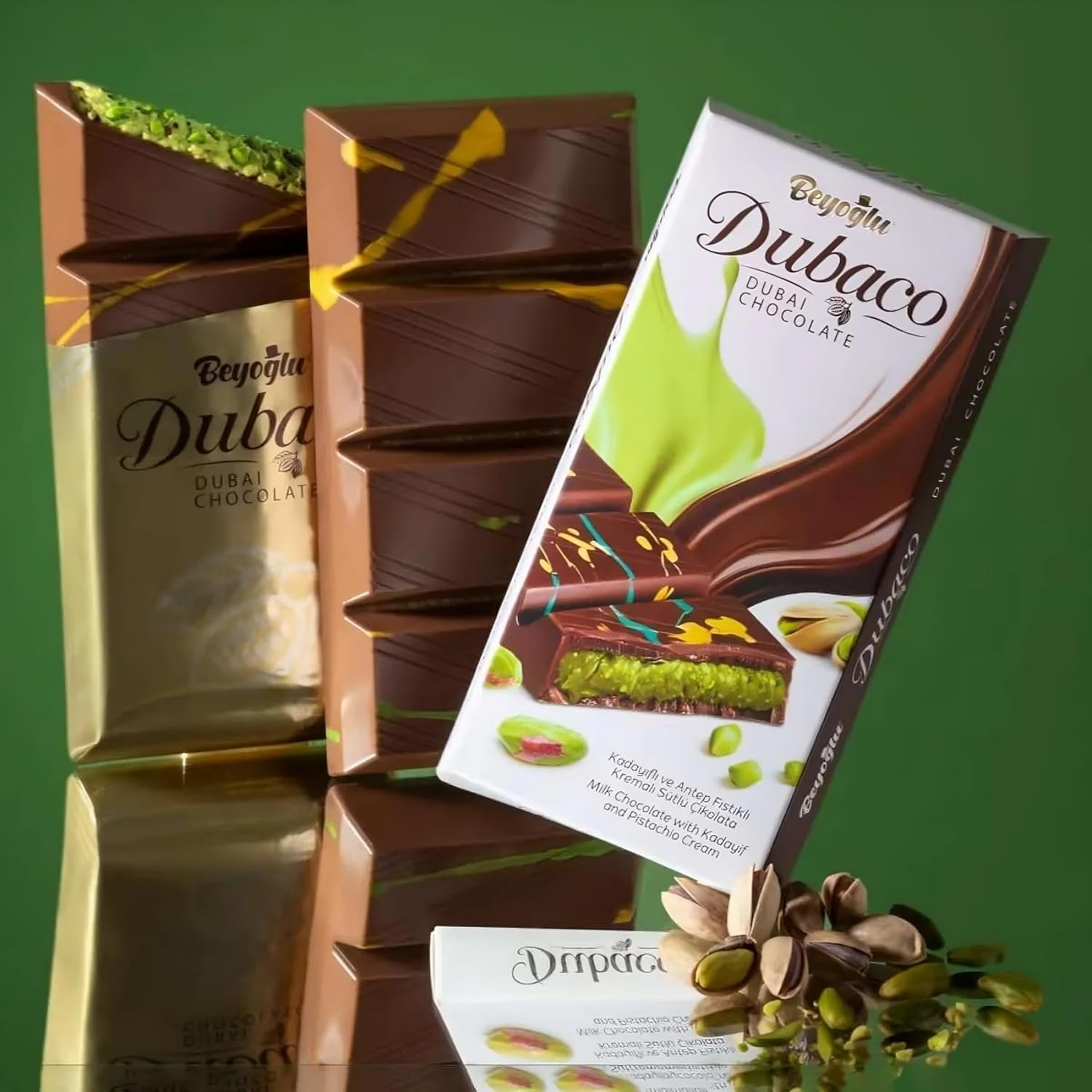 Beyoglu Dubaco Dubai Chocolate Bar Pistachio 7.05 Oz (Pack of 1), Luxury & Premium Dubai Milk Chocolate Bar Filled with Pistachio Butter & Shredded Knafeh Kadayif - Image 9