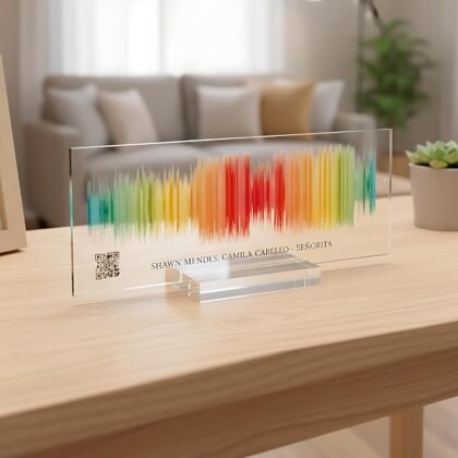 Sound Gifts Sound Wave Art Custom Sound Wave 3D Print Personal Voice Message or Sound Clip with Photo on Premium Clear Acrylic Glass Block 8"x3"