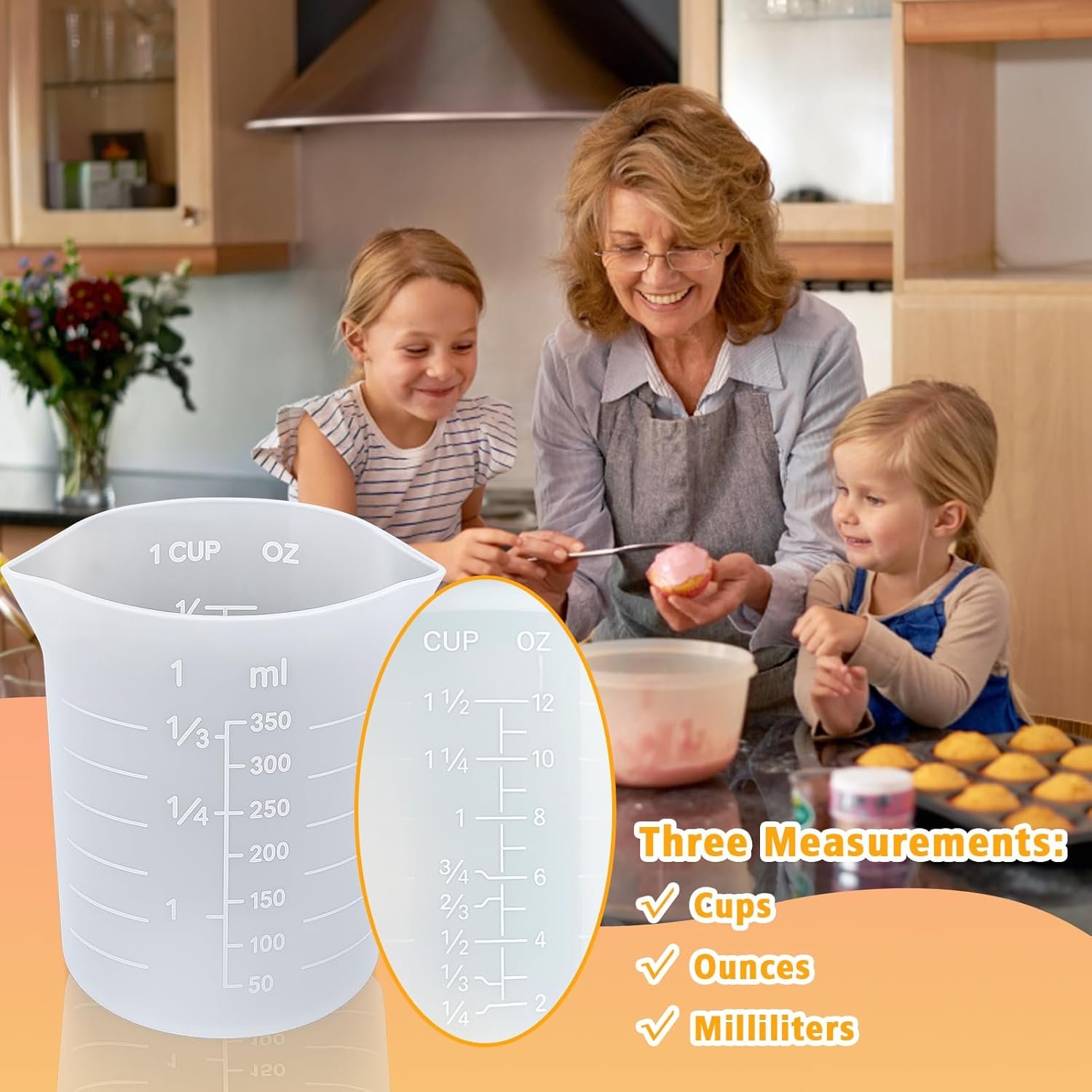 Palksky Silicone Cups for Melting Chocolate, 4PCS Silicone Measuring Cups with 250 & 350ml Capacity, Reusable Baking Supplies for DIY Chocolate Molds - Image 4