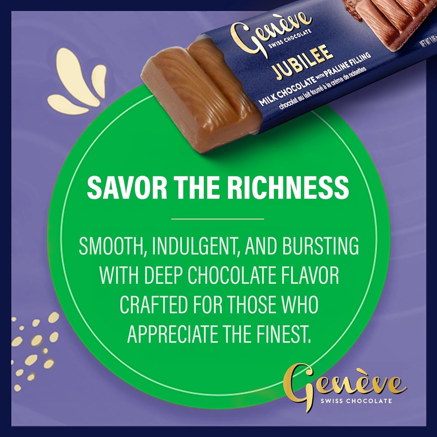 Genève Swiss Milk Chocolate Bars with Praline Filling, 1 oz (12 Pack) | Geneve Jubilee | Individually Wrapped | Rich & Creamy | Kosher (including Passover) - Image 4