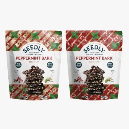 SEEDLY Organic 70% Dark Chocolate Snacking Bark with 20g Protein, 50% less sugar - Limited Edition Peppermint - Keto, Vegan Snacks, Gluten-Free, Low Carb, Paleo, Non-GMO, Stevia-Free, No Weird Additives, 3.6oz (Pack of 3)