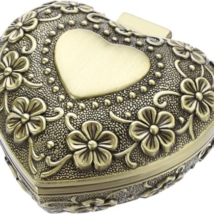 Hipiwe Vintage Heart Shape Jewelry Box - Small Antique Ring/Earrings/Necklace Storage Organizer Case, Metal Treasure Chest Trinket Keepsake Gift Box for Women,Bronze