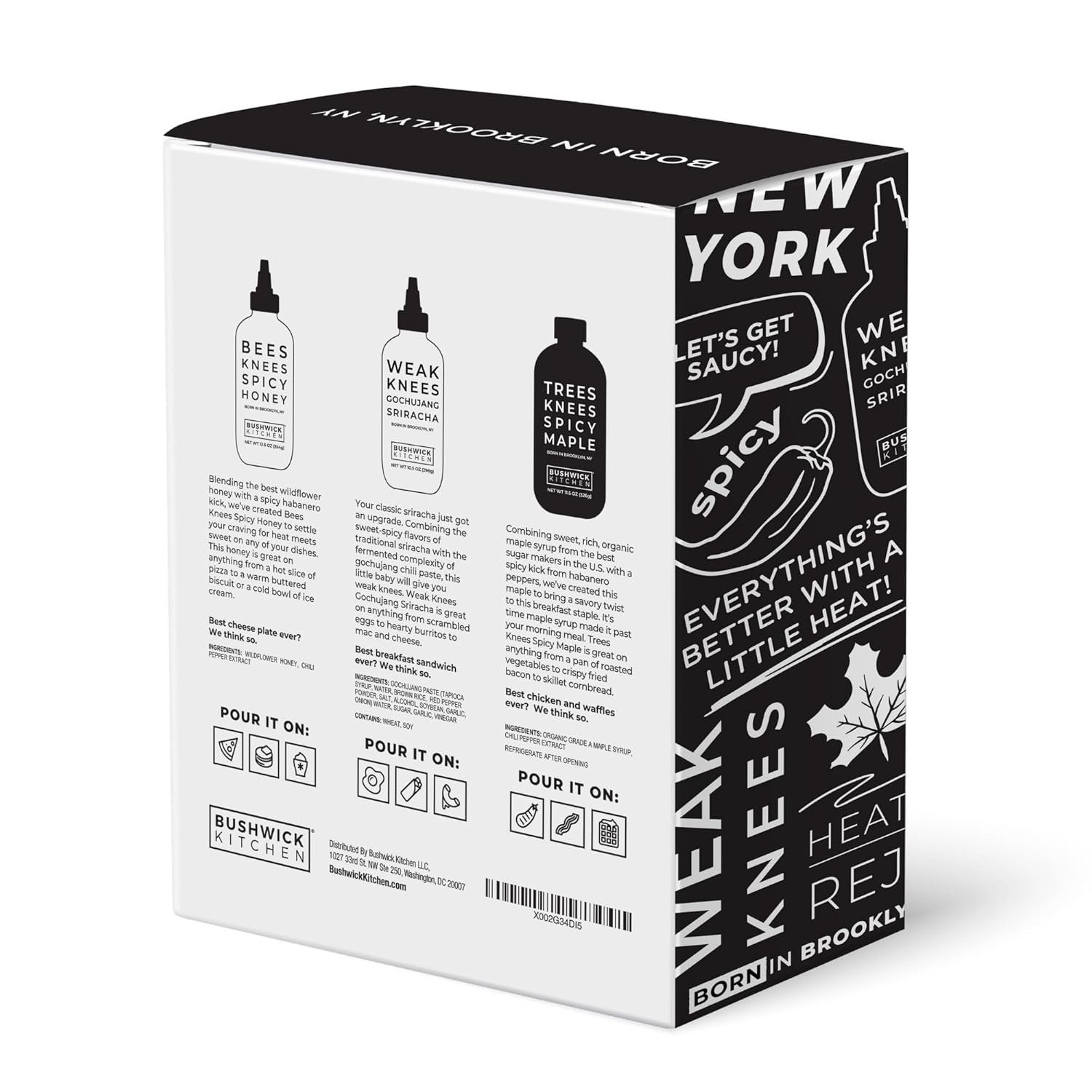 Bushwick Kitchen Spicy Sampler Gift Box, Set Includes our Gochujang Sriracha, Spicy Maple Syrup, and Spicy Honey Hot Sauces, 5 Recipes, Chile Pepper Dish Towel, and Bushwick Kitchen Gift Box - Image 2