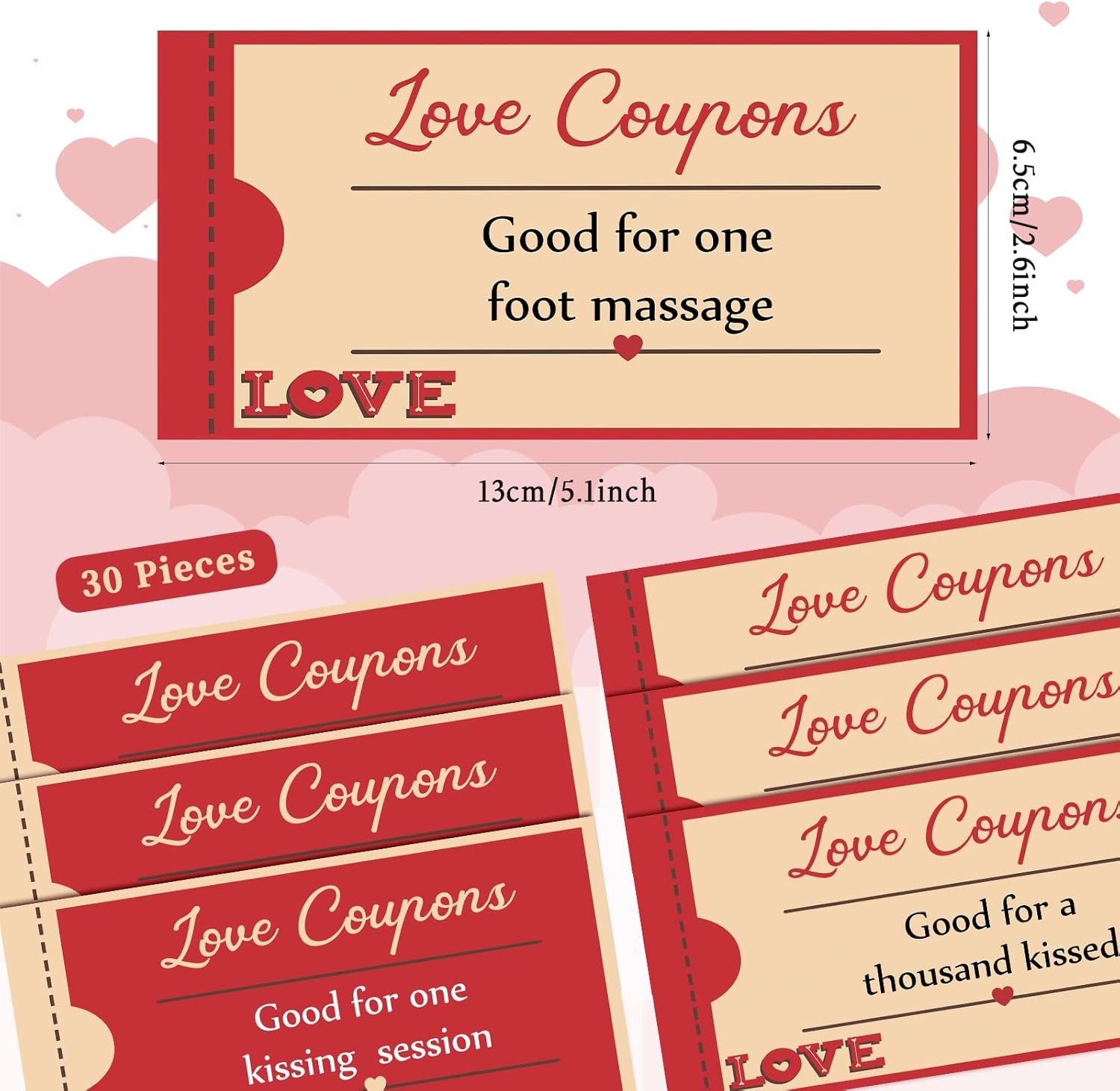 30 Pieces Valentines Day Love Coupons for Him or Her, Romantic Love Voucher Funny Coupon Romantic Present for Husband Wife Boyfriend Girlfriend Birthday Wedding Party - Image 2
