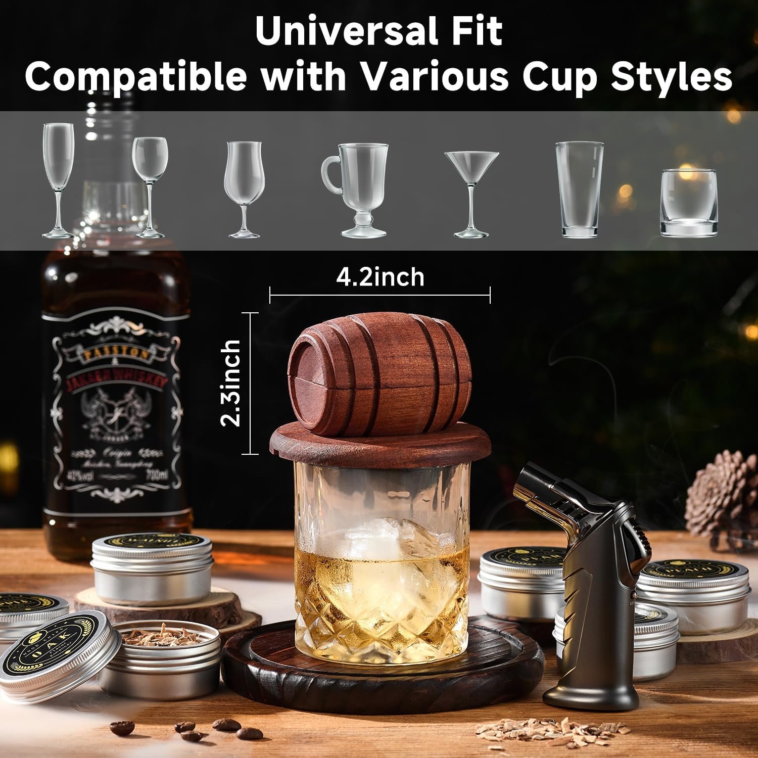 Whiskey Smoker Kit with Torch - 6 Flavors Wood Chips, 2 Glasses, 2 Ice Ball Molds - Cocktail Smoker Infuser Kit, Old Fashioned Drink Smoker Kit, Birthday Bourbon Whiskey Gifts for Men,Dad(NO Butane) - Image 6