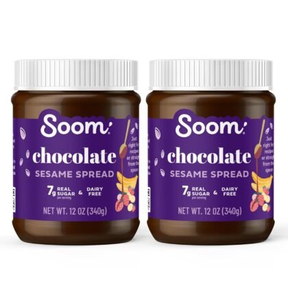 Soom Foods Chocolate Sesame Spread - 12oz (2 Pack) | Made with 3 Ingredients, Low Sugar, Dairy-Free, No Nuts, No Gluten, Palm Oil-Free | 5g Protein | Better for You Chocolate Tahini Spread