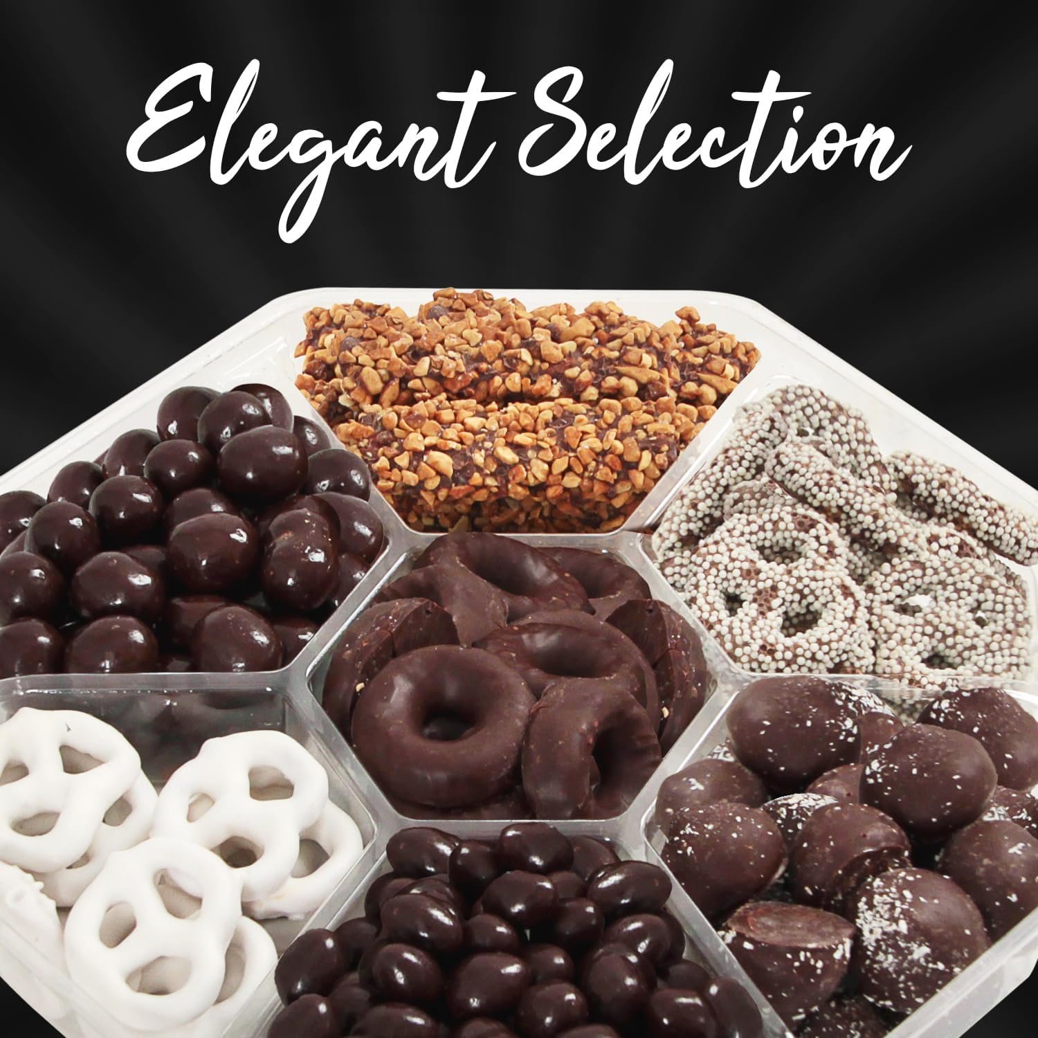 SizGit Mishloach Manot Chocolate Gift Box, 28oz Chocolate Gift Basket of 7 Sectional Platter, Ideal Food Gifts for Women on Mother’s Day, Easter, Thanksgiving, Anniversaries, Weddings or Any Occasion - Image 6