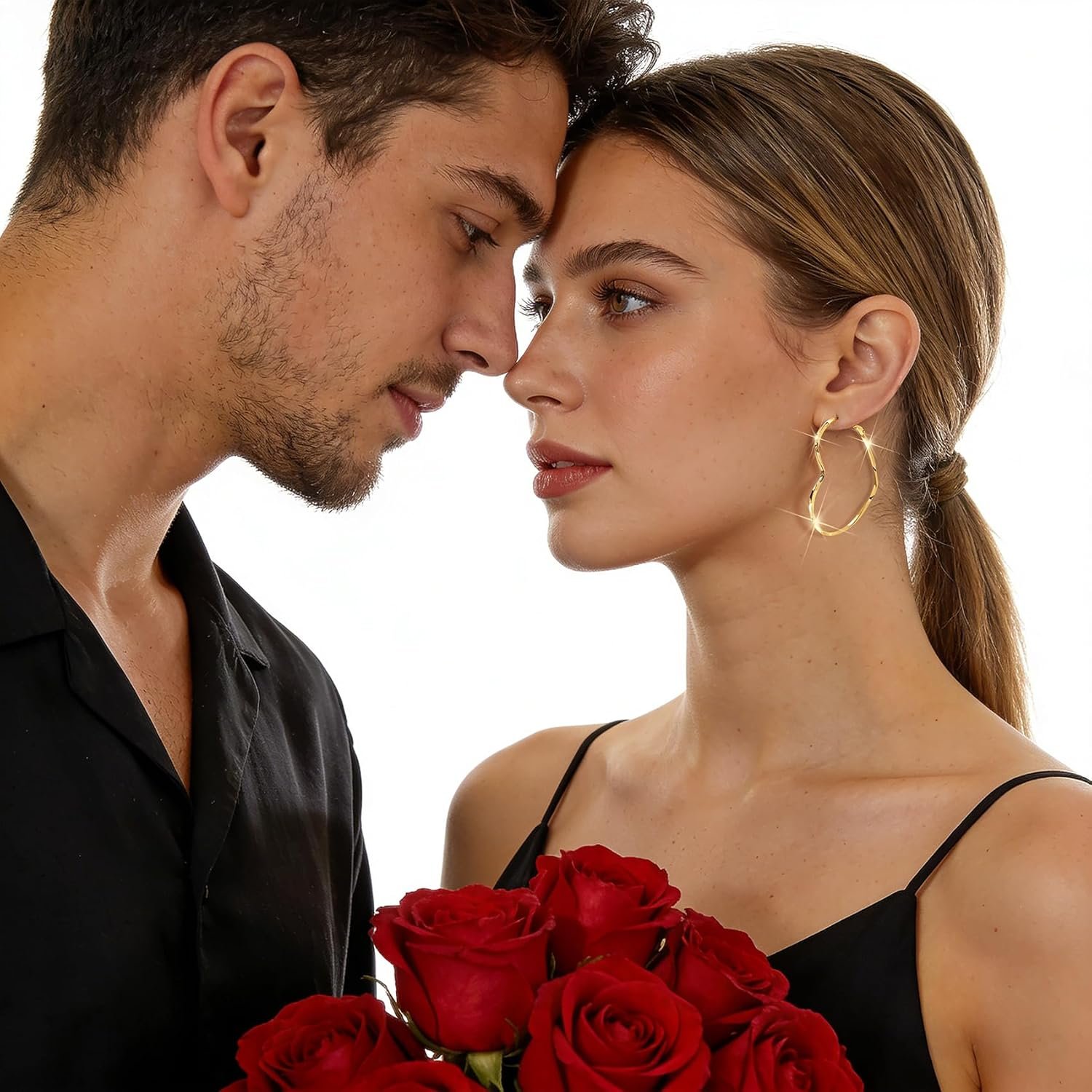 Trendy 14K Gold Plated Hoop Earrings for Women, Chunky Gold/Silver Earrings for Women Cubic Zirconia Baguette Hoop Earrings Heart Hoops Lightweight Hypoallergenic Jewelry,25mm/35mm/40mm/50mm - Image 2